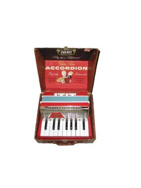 Vintage Emenee Musical Toys Golden Piano Accordion with Carrying Case